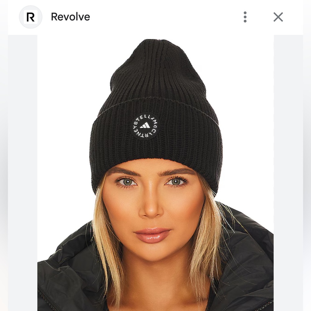 NWT Adidas By Stella McCartney Black Ribbed Knit Beanie with Orange Logo - Picture 11 of 13